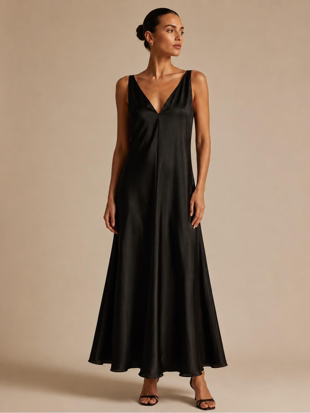 Italic Black Satin Slip Dress Maxi Dress Size Large Minimalist Luxury